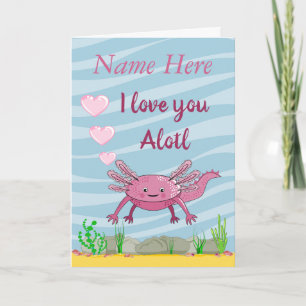 Carte de vœux pliée Je t'aime Axolotl mignon
