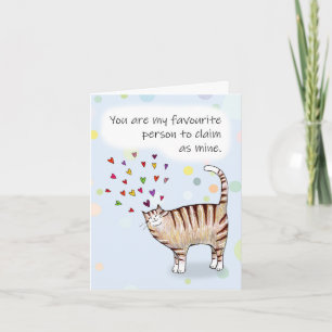 Carte de vœux pliée Je t'aime Chat tigré brun