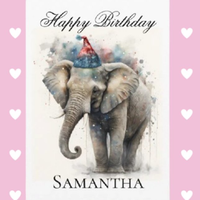 Carte de Vœux Pliée Joyeux Anniversaire Eléphant (Celebrate a special day with our Happy Birthday Elephant Folded Greeting Card.)