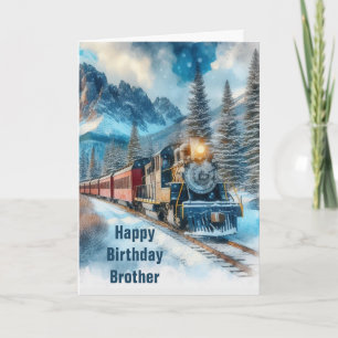 Carte de vœux pliée Joyeux Anniversaire Train Vint