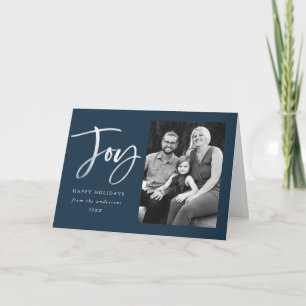 Carte de vœux pliée Joyeux Script Marine