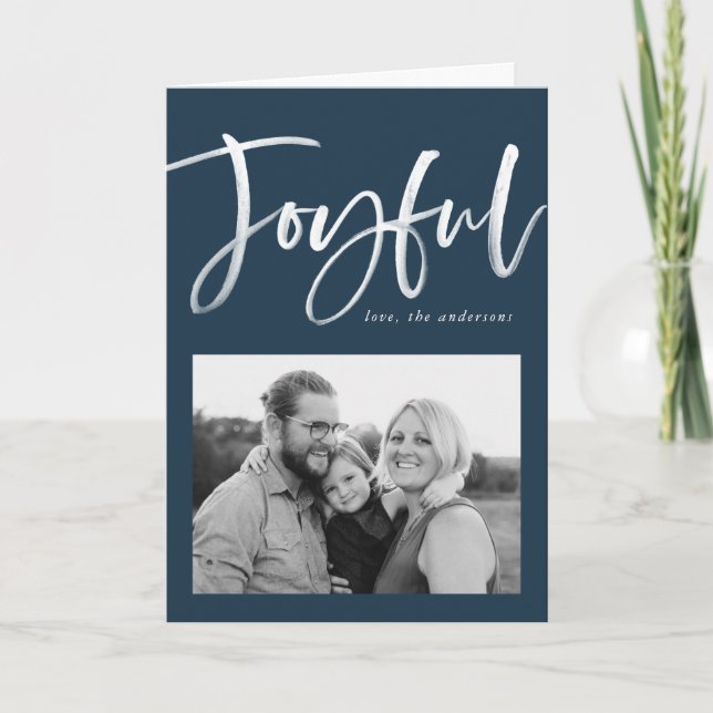 Carte de vœux pliée Joyeux Script | Marine (Devant)