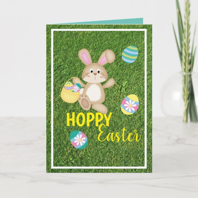 Carte de vœux pliée Lapin de Pâques joyeux (Devant)