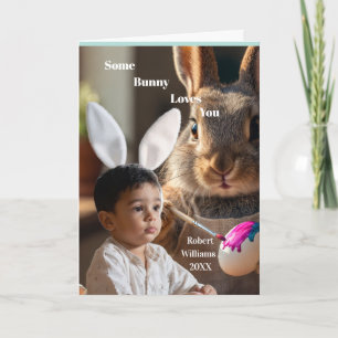 Carte de vœux pliée Lapin et garçon aux oreilles d