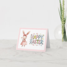 Carte de vœux pliée lapin rose Joyeuses Pâques