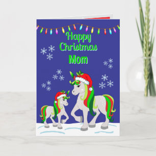 Carte de vœux pliée Licorne de Noël