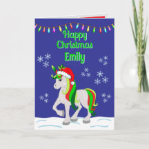 Carte de vœux pliée Licorne de Noël