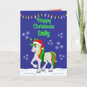 Carte de vœux pliée Licorne de Noël