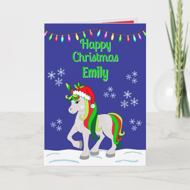 Carte de vœux pliée Licorne de Noël (Devant)