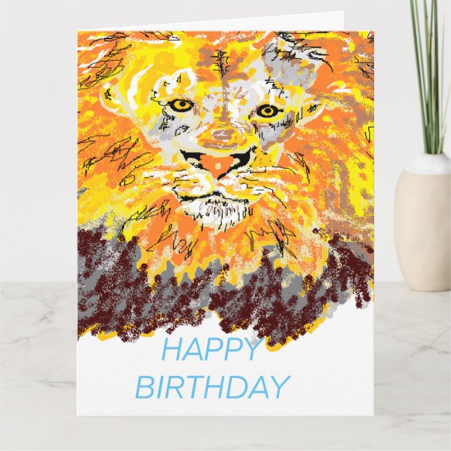 Carte de voeux pliée : Lion d'anniversaire (Devant)