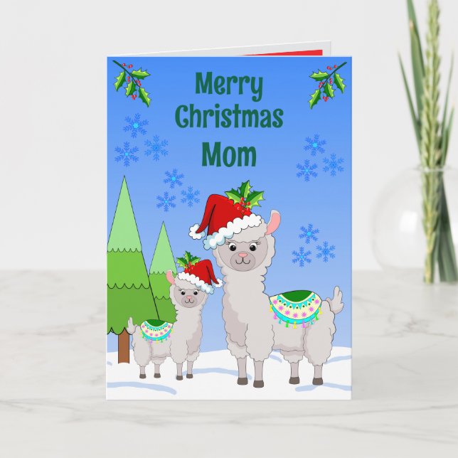 Carte de vœux pliée Llama Noël (Devant)
