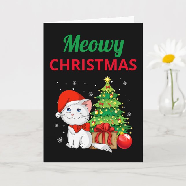 Carte de vœux pliée Meowy Noël (Petite plante)