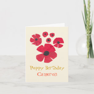 Carte de vœux pliée mignonne avec coquelicots roug