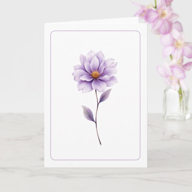 Carte de vœux pliée minimale fleur de lavande (Orchidée)