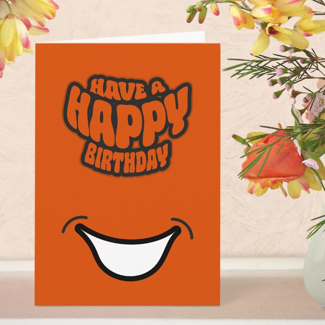 Carte de vœux pliée moderne simple pour anniversai (Birthday Card - Orange)