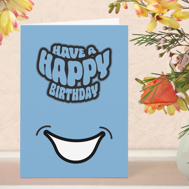 Carte de vœux pliée moderne simple pour anniversai (Birthday Card - Blue)