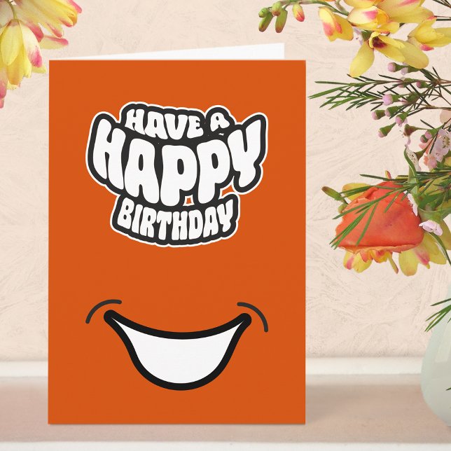 Carte de vœux pliée moderne simple pour anniversai (Birthday Card - Orange)