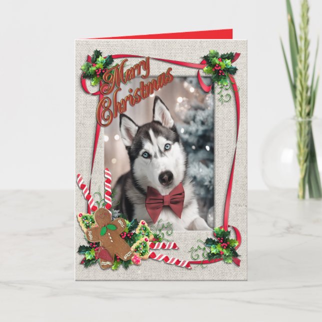 Carte de vœux pliée Noël avec Huskie (Devant)