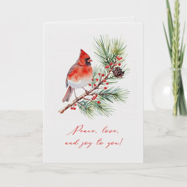 Carte de vœux pliée Noël Cardinal Oiseau Rouge (Devant)