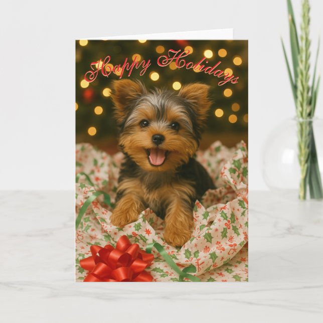 Carte de vœux pliée Noël Yorkie (Devant)