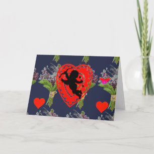 Carte de vœux pliée ORIGINAL ART Cœur et Cupidon
