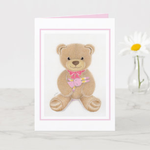 Carte de vœux pliée Ourson pour Baby Shower Fille