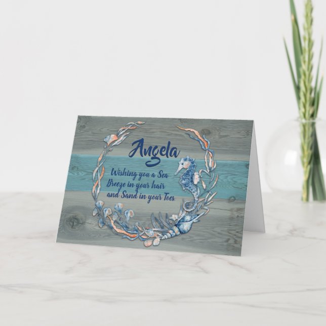 Carte de vœux pliée pour anniversaire à la plage b (Devant)