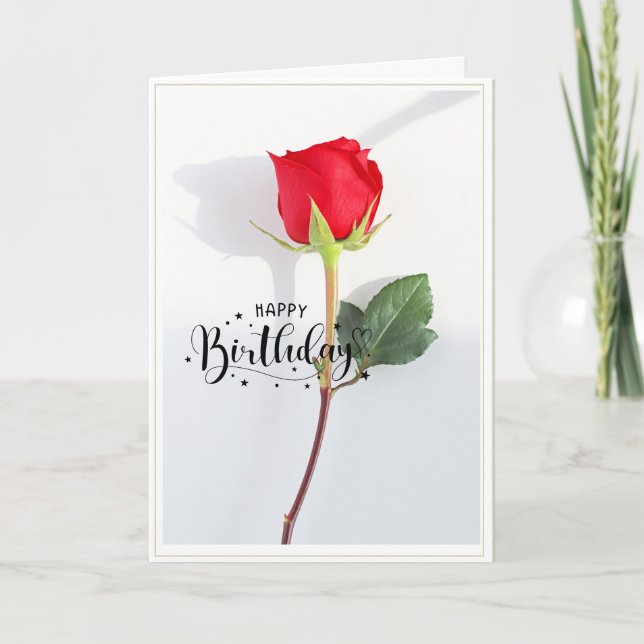 Carte de vœux pliée pour anniversaire avec rose ro (Devant)