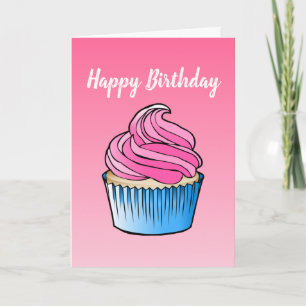 Carte de vœux pliée pour anniversaire Cupcake rose