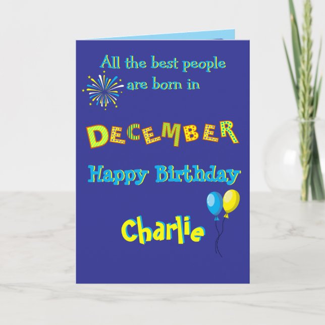 Carte de vœux pliée pour anniversaire de décembre (Devant)
