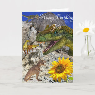 Carte de vœux pliée pour anniversaire de dinosaure