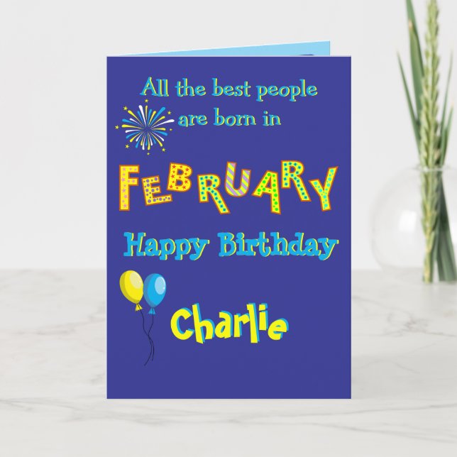 Carte de vœux pliée pour anniversaire de février (Devant)