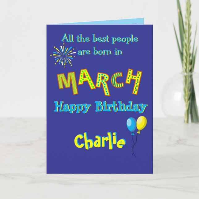 Carte de vœux pliée pour anniversaire de mars (Devant)