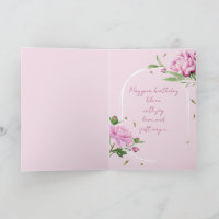 Carte de vœux pliée pour anniversaire Pivoine rose