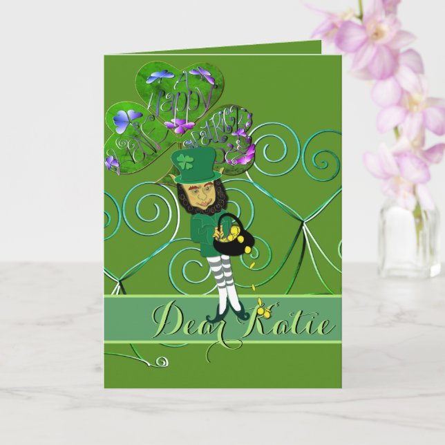 Carte de vœux pliée pour la Saint-Patrick Leprecha (Orchidée)