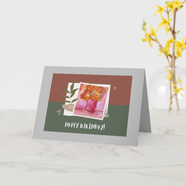 Carte de voeux pliée pour l'anniversaire (Fleur jaune)