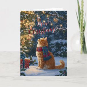Carte de vœux pliée pour Noël avec un chat orange 