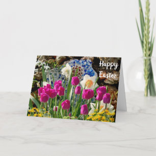 Carte de vœux pliée pour Pâques avec tulipe rose
