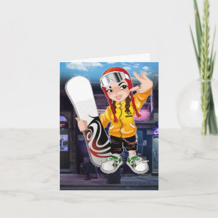 Carte de voeux pliée pour skateboarder