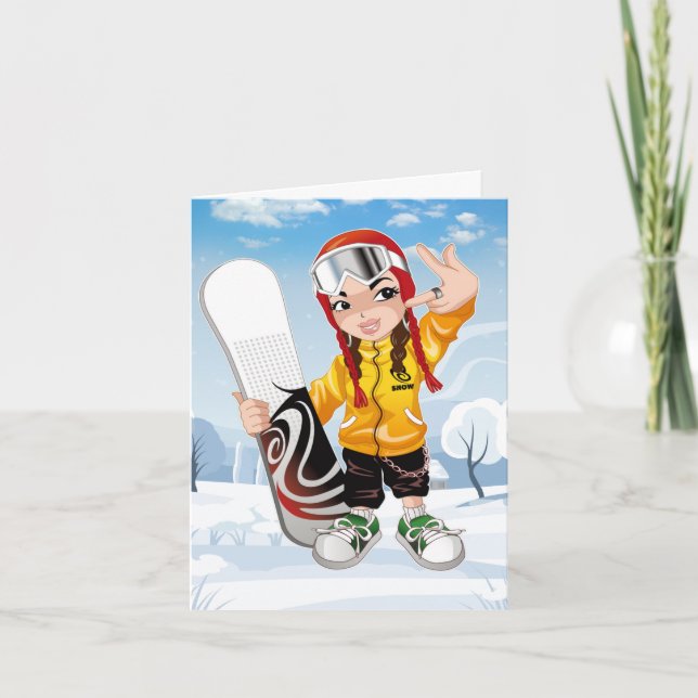 Carte de vœux pliée pour snowboardeur (Devant)