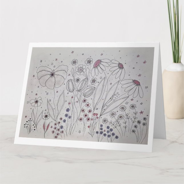 Carte de vœux pliée Prairie de fleurs sauvages (Devant)