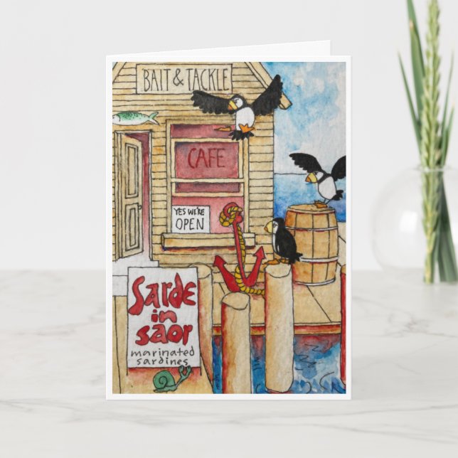 Carte de voeux pliée Puffins Fine Dining (Devant)