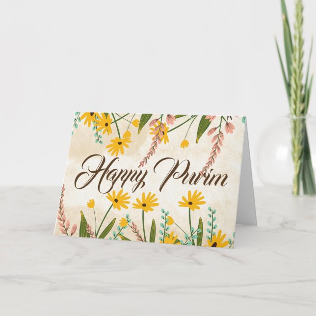 Carte de vœux pliée Purim Florale Jaune (Devant)