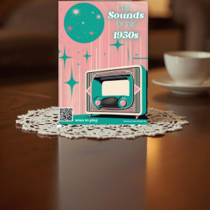 Carte de vœux pliée QR Code Musique des années 195