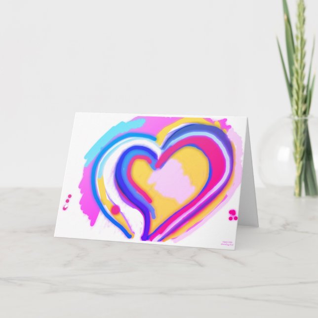 Carte de vœux pliée RAINBOW HEART ŒUVRE D'ART ORIG (Devant)