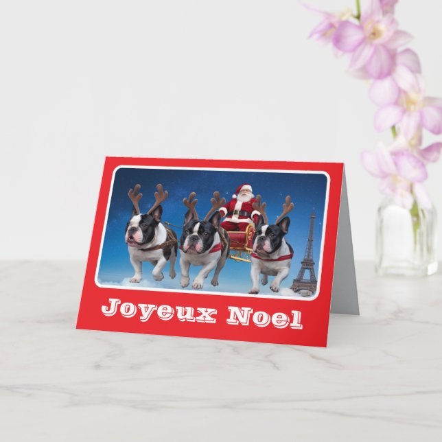 Carte de vœux pliée Reindeer Bouledogue Français (Orchidée)