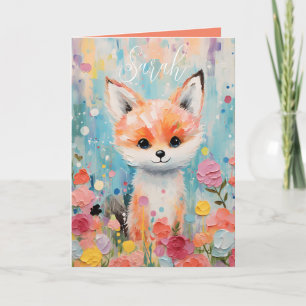 Carte de vœux pliée renard floral bébé adorable