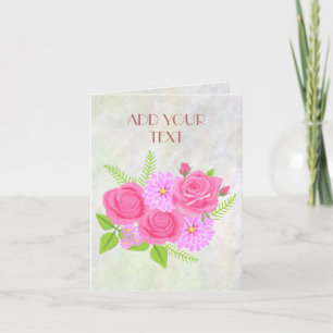 Carte de voeux pliée rose et Dahlias