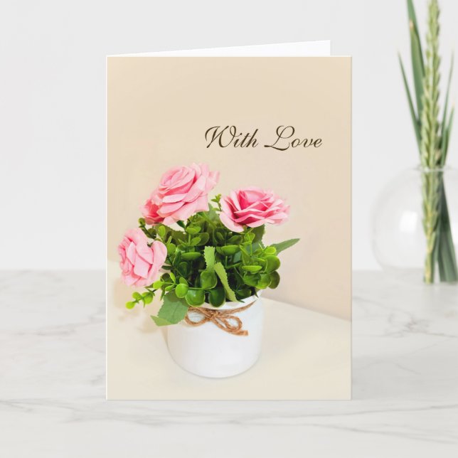 Carte de vœux pliée Roses roses Avec amour (Devant)