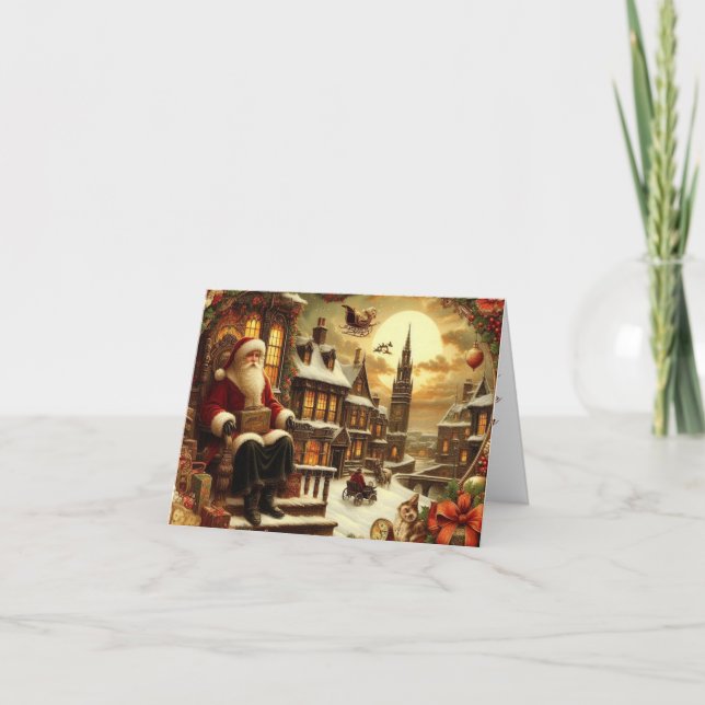 Carte de vœux pliée Santa victorien (Devant)